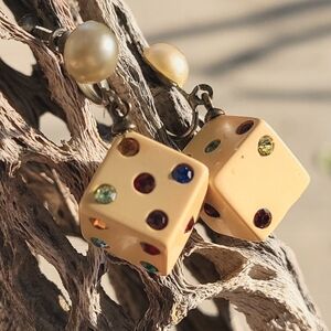 Mid century vintage screw back dice earings with rhinestones